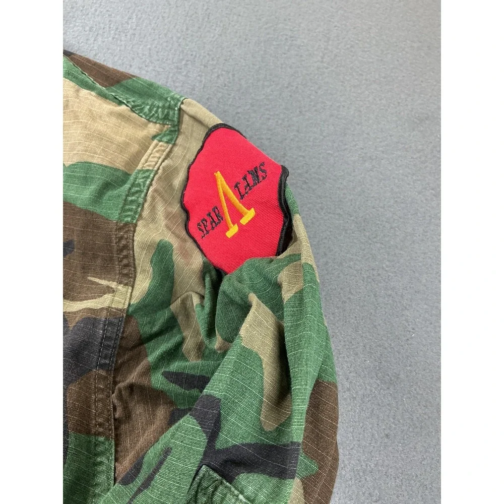 Vintage US Military Jacket Mens Medium Regular Woodland Camo BDU Patches‎ 90s